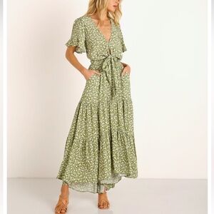Kivari Olive Floral Midi Dress